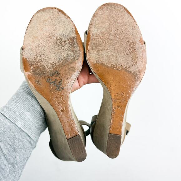 Tory Burch Thames Suede Leather Ankle Strap Wedge Sandals in Taupe Beige - 8 - Picture 8 of 10